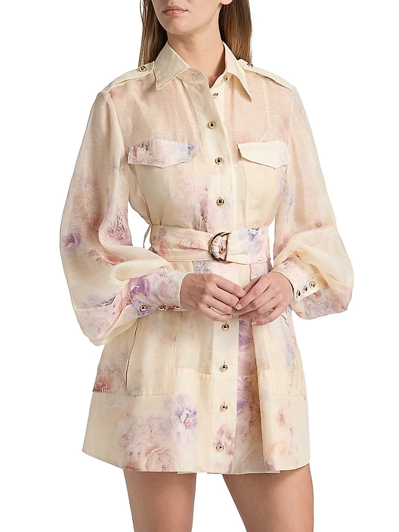 Hypnotic Printed Linen-Silk Tie-Waist Minidress