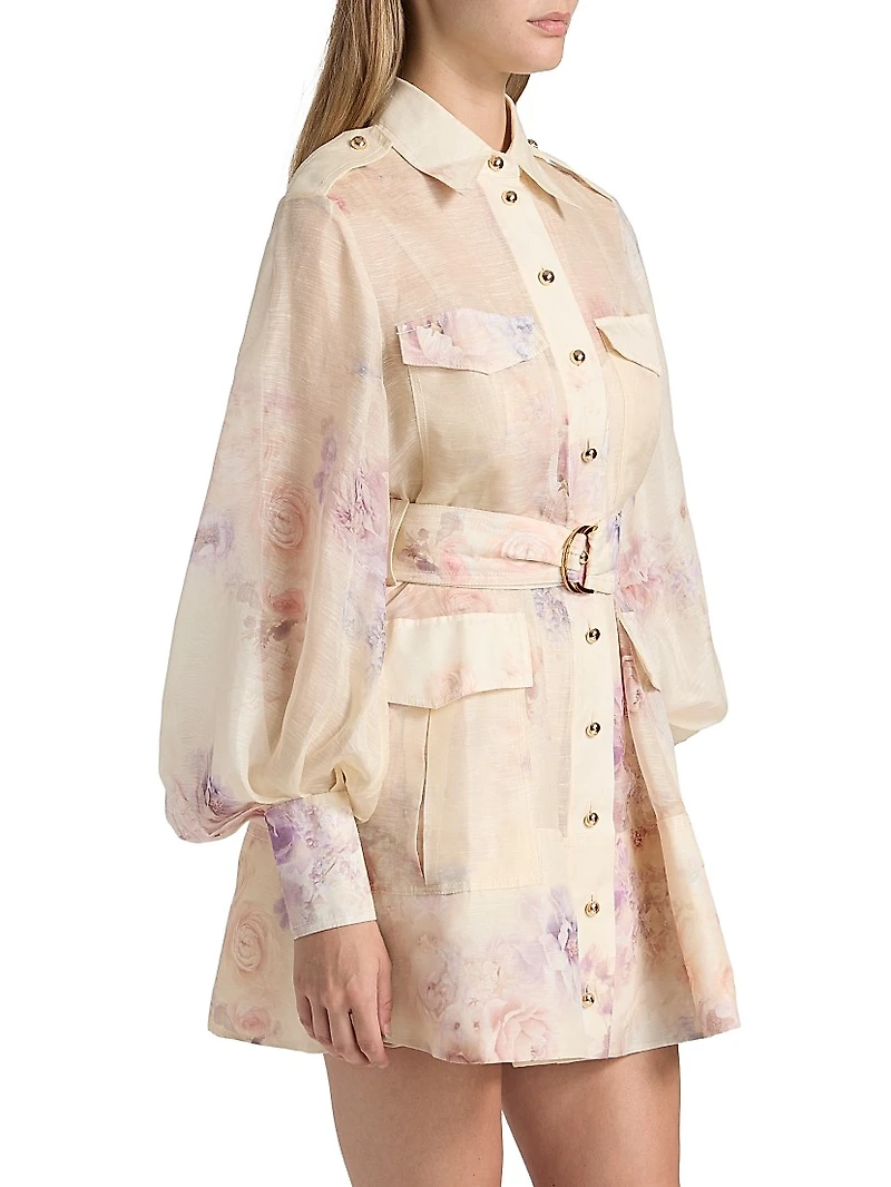 Hypnotic Printed Linen-Silk Tie-Waist Minidress