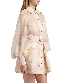 Hypnotic Printed Linen-Silk Tie-Waist Minidress