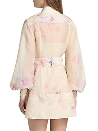 Hypnotic Printed Linen-Silk Tie-Waist Minidress