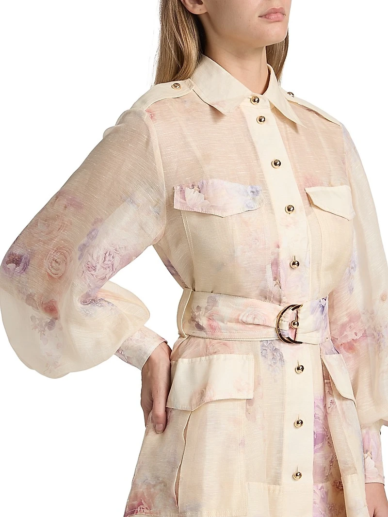 Hypnotic Printed Linen-Silk Tie-Waist Minidress