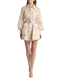 Hypnotic Printed Linen-Silk Tie-Waist Minidress