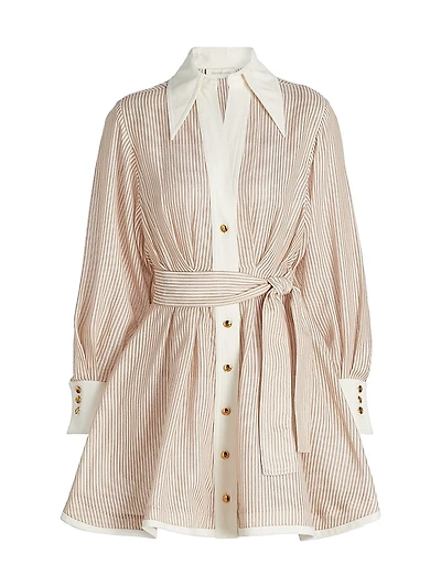 Hypnotic Tuck Striped Poplin Mini Shirtdress