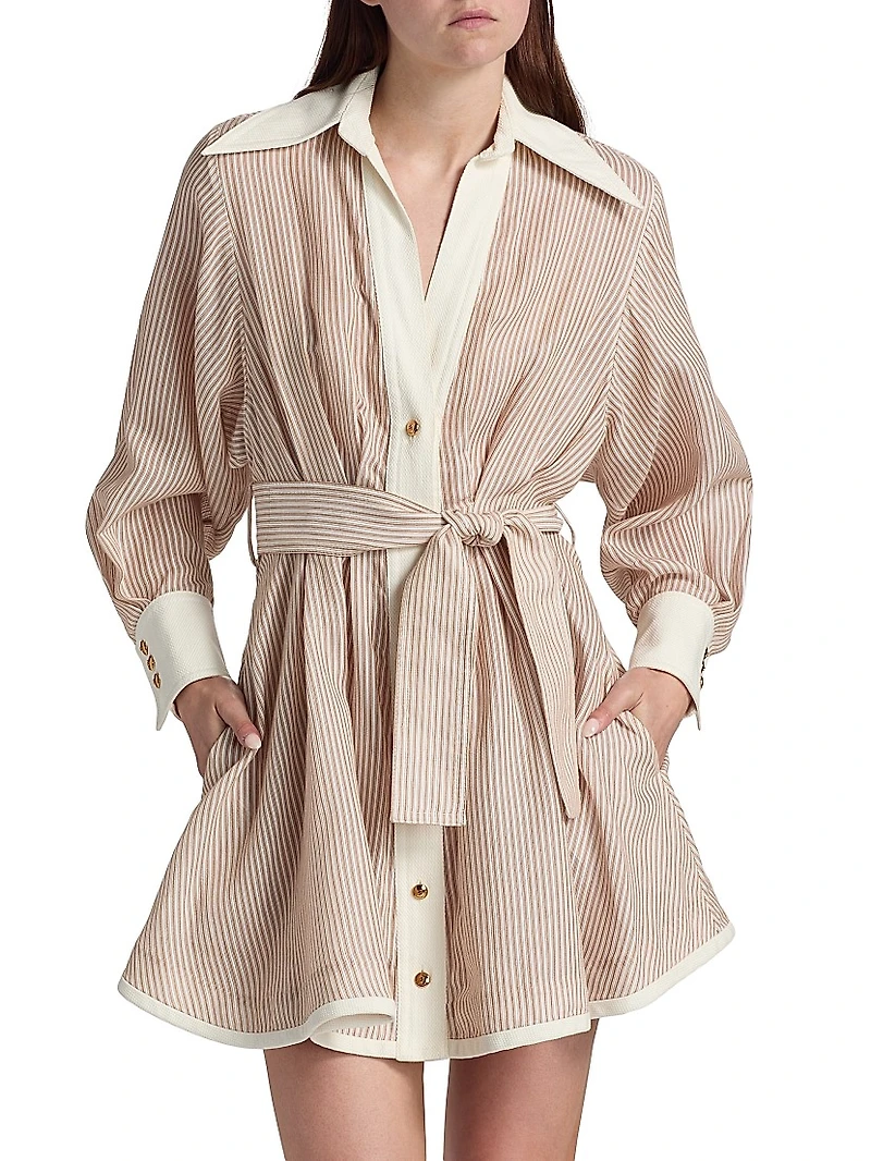 Hypnotic Tuck Striped Poplin Mini Shirtdress