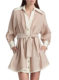 Hypnotic Tuck Striped Poplin Mini Shirtdress