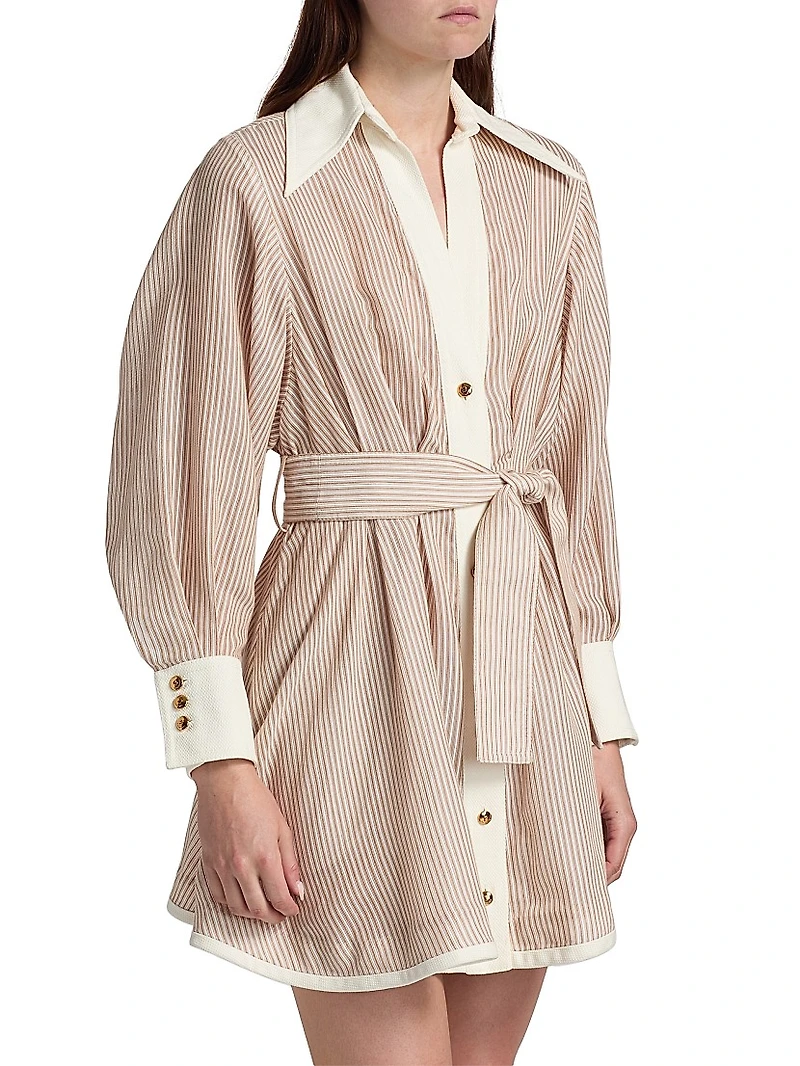 Hypnotic Tuck Striped Poplin Mini Shirtdress
