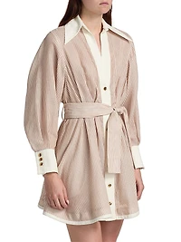 Hypnotic Tuck Striped Poplin Mini Shirtdress