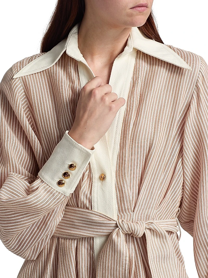 Hypnotic Tuck Striped Poplin Mini Shirtdress