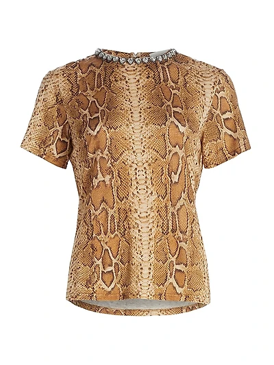 Embellished Snake-Print Linen T-Shirt