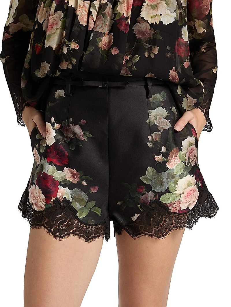 Hypnotic Floral Lace-Trim Shorts