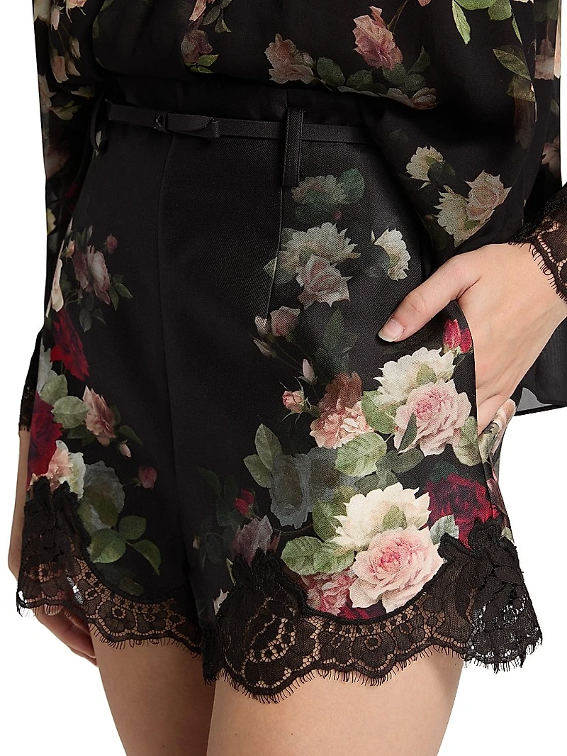 Hypnotic Floral Lace-Trim Shorts