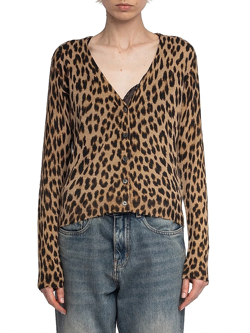 Manala Leopard Print Cashmere Cardigan