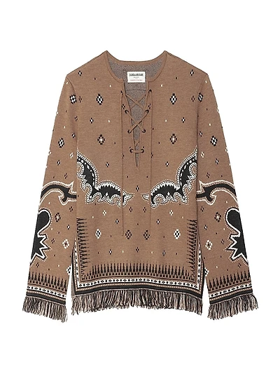 Leon Merino Wool Fringe-Trim Sweater