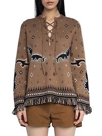 Leon Merino Wool Fringe-Trim Sweater