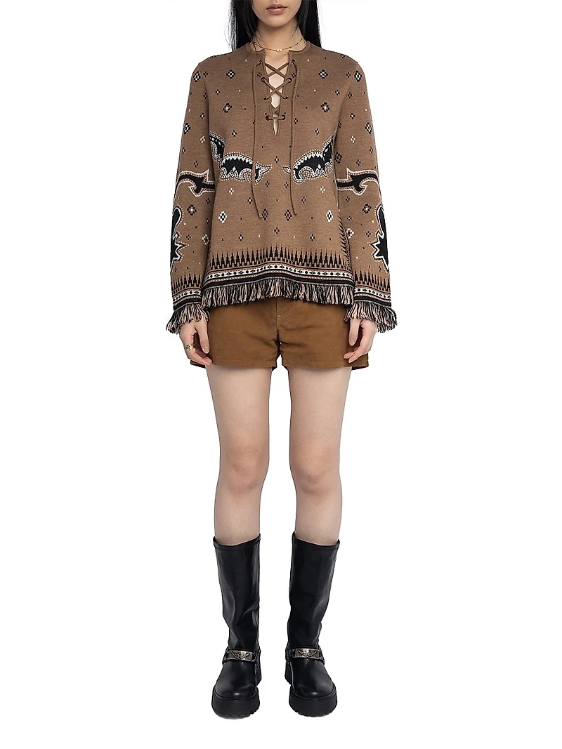 Leon Merino Wool Fringe-Trim Sweater