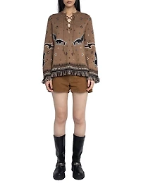 Leon Merino Wool Fringe-Trim Sweater