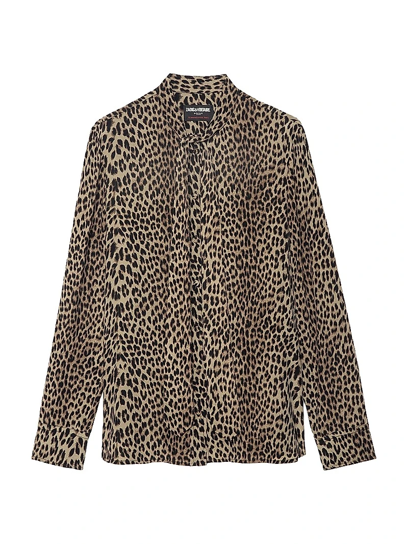 Tulba Leopard-Print Tieneck Shirt