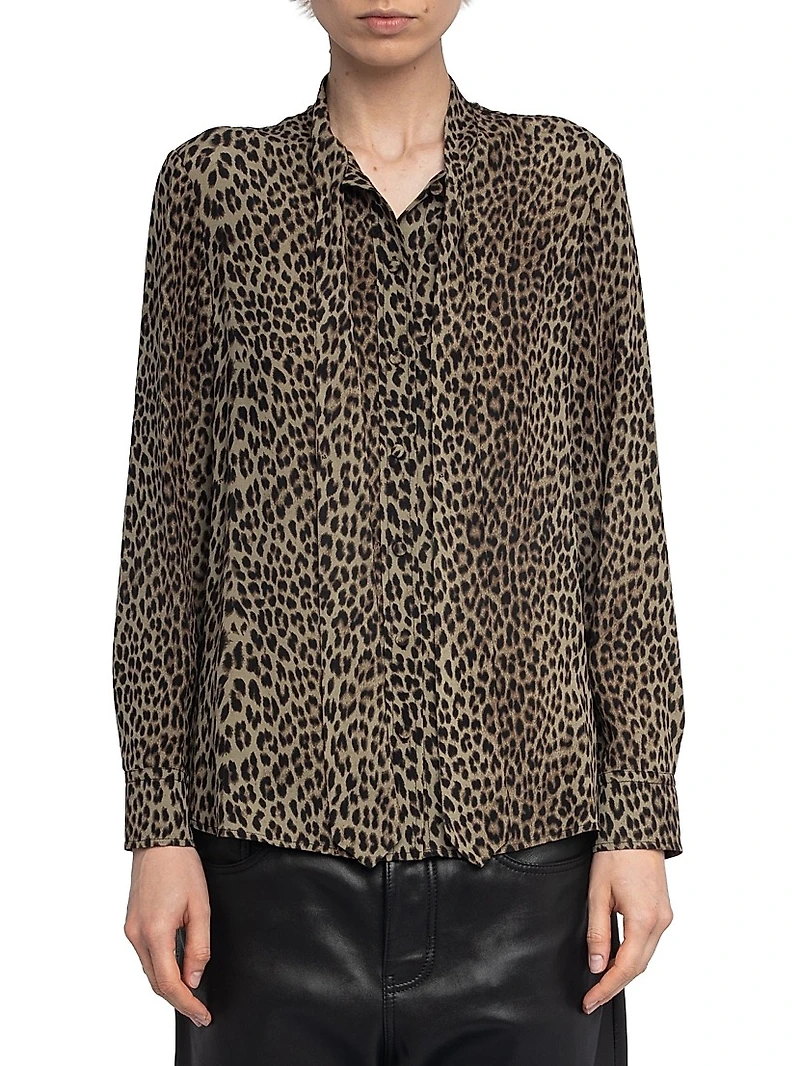 Tulba Leopard-Print Tieneck Shirt