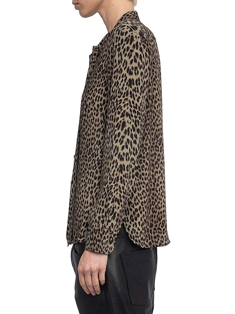 Tulba Leopard-Print Tieneck Shirt