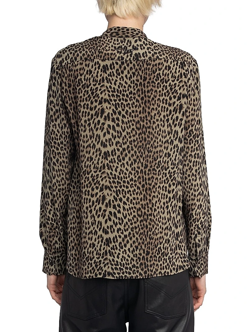 Tulba Leopard-Print Tieneck Shirt