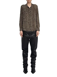 Tulba Leopard-Print Tieneck Shirt