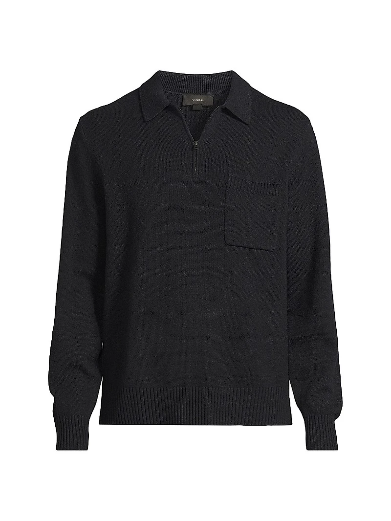 Wool-Cashmere Zip-Front Polo Sweater