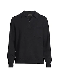 Wool-Cashmere Zip-Front Polo Sweater