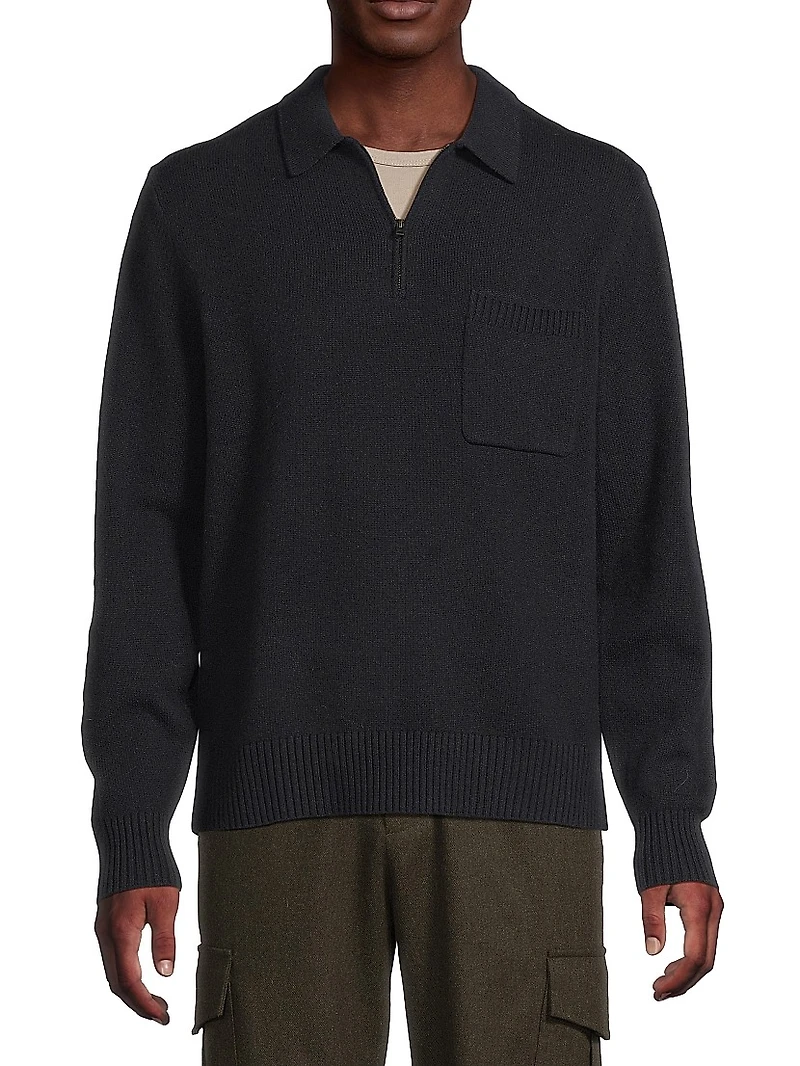 Wool-Cashmere Zip-Front Polo Sweater