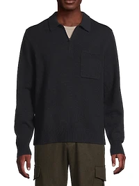 Wool-Cashmere Zip-Front Polo Sweater