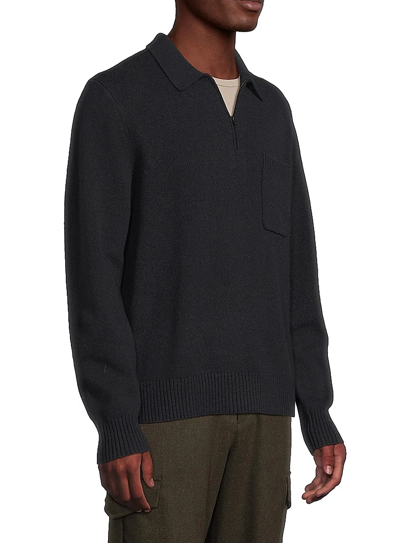 Wool-Cashmere Zip-Front Polo Sweater