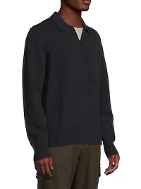 Wool-Cashmere Zip-Front Polo Sweater