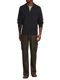 Wool-Cashmere Zip-Front Polo Sweater