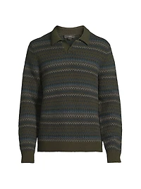 Fair Isle-Inspired Johnny Collar Wool-Cashmere Sweater