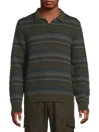 Fair Isle-Inspired Johnny Collar Wool-Cashmere Sweater