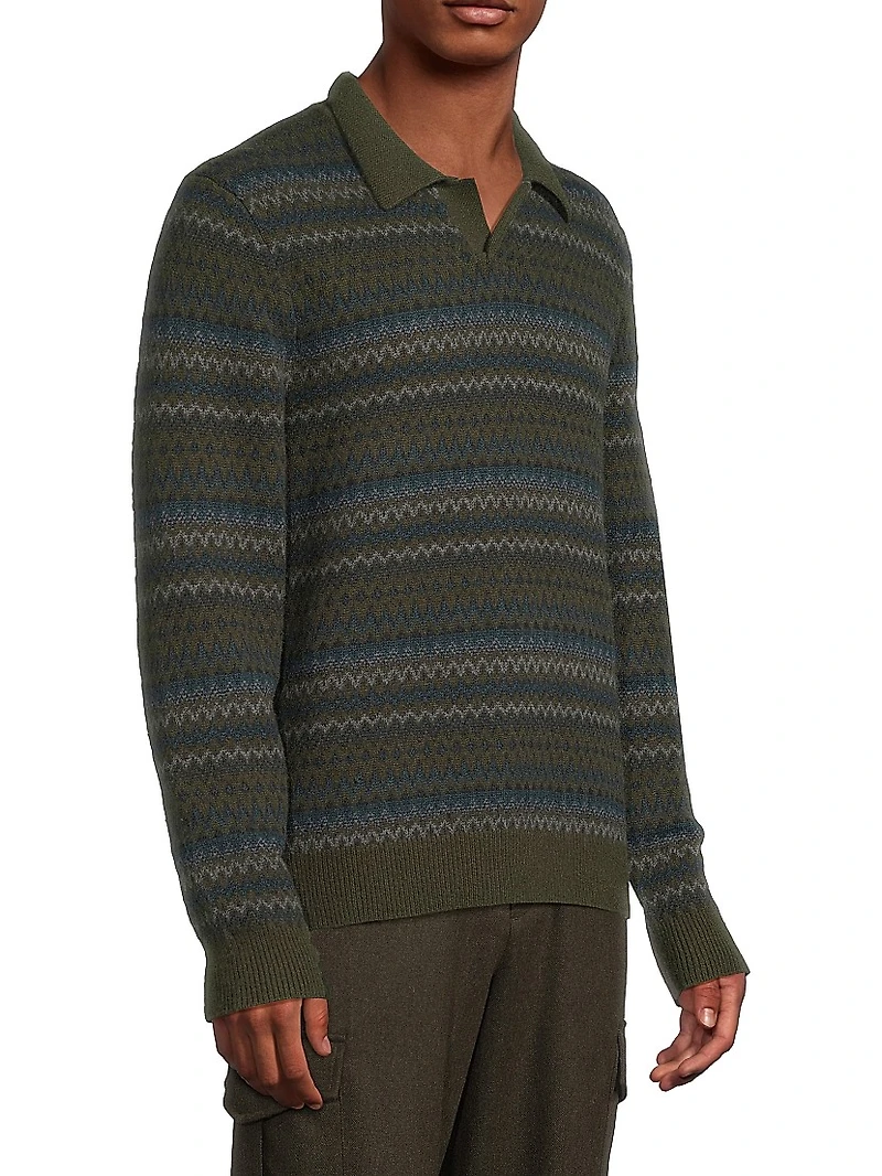 Fair Isle-Inspired Johnny Collar Wool-Cashmere Sweater