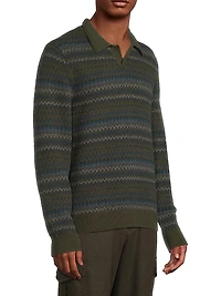 Fair Isle-Inspired Johnny Collar Wool-Cashmere Sweater