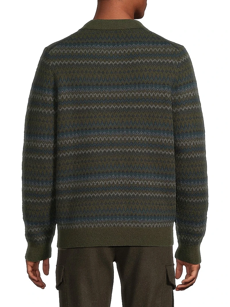 Fair Isle-Inspired Johnny Collar Wool-Cashmere Sweater
