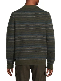 Fair Isle-Inspired Johnny Collar Wool-Cashmere Sweater