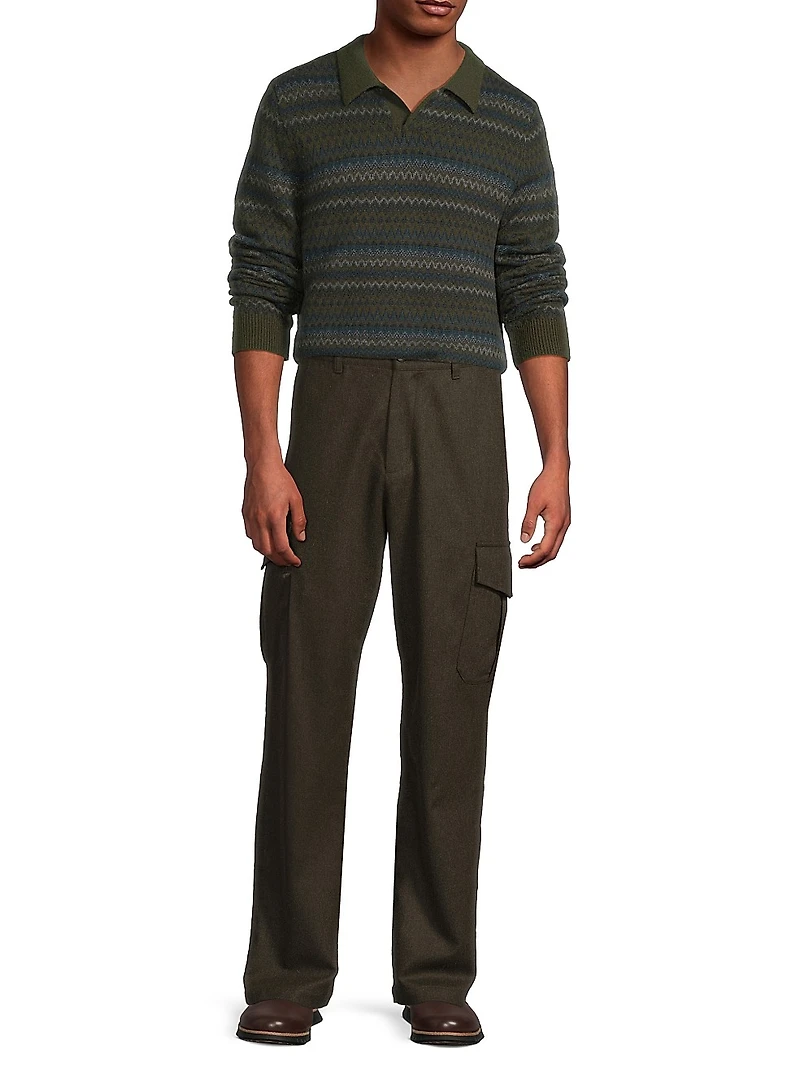 Fair Isle-Inspired Johnny Collar Wool-Cashmere Sweater