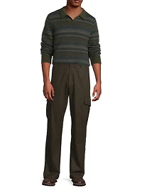 Fair Isle-Inspired Johnny Collar Wool-Cashmere Sweater