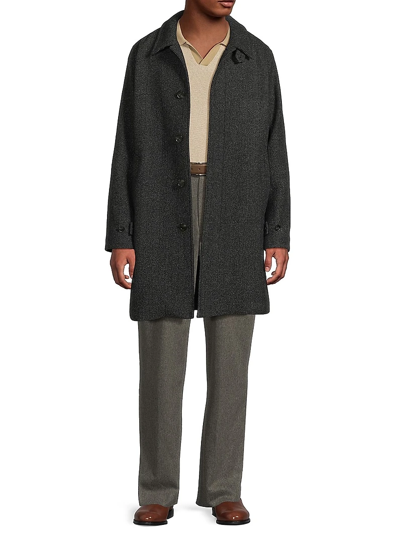 Balmacaan Classic-Fit Herringbone Wool-Blend Top Coat