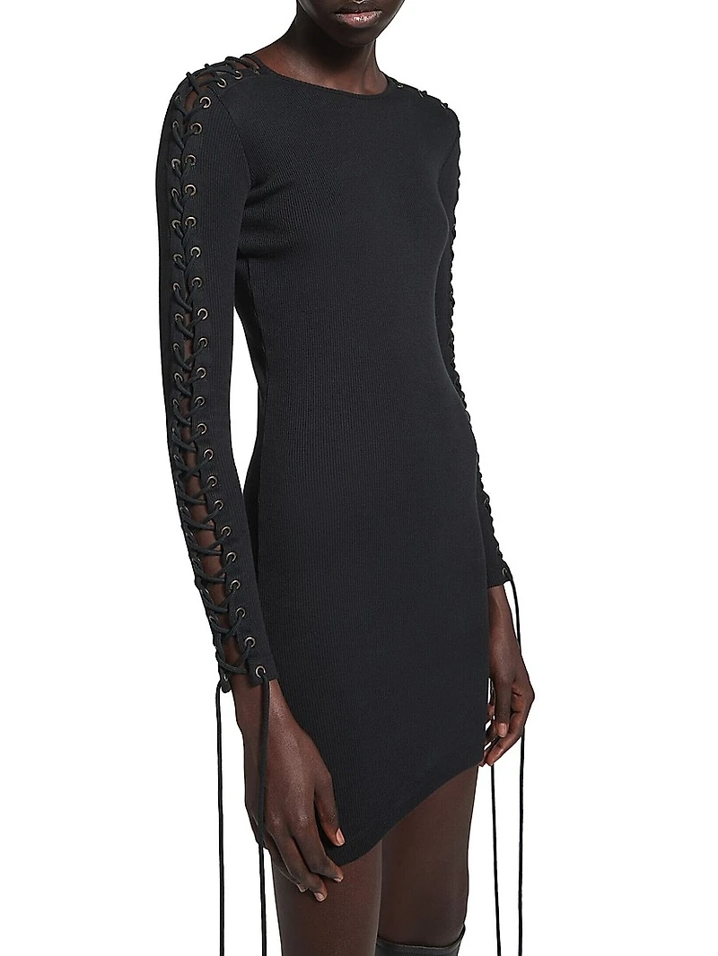 Lace-up Long Sleeve Dress
