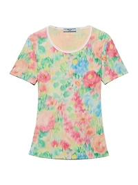 Printed Ribbed Knit Cotton T-Shirt