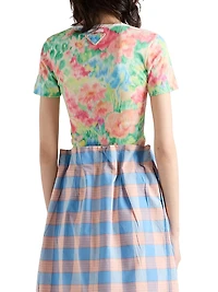 Printed Ribbed Knit Cotton T-Shirt