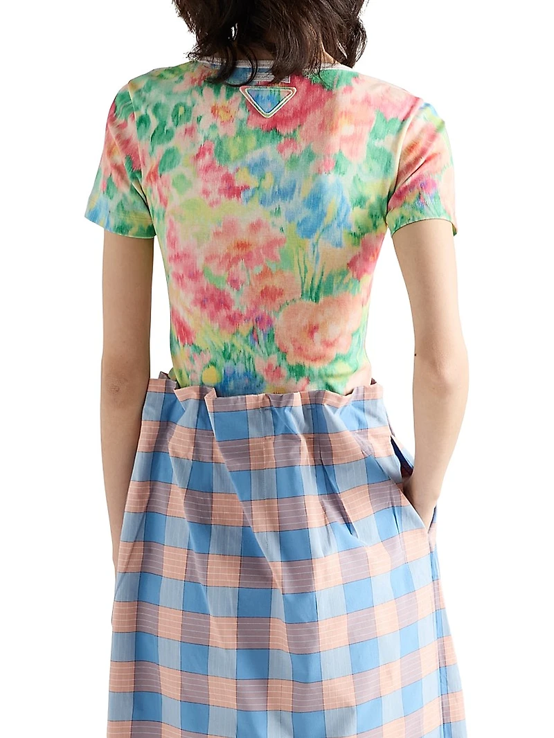 Printed Ribbed Knit Cotton T-Shirt