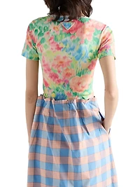 Printed Ribbed Knit Cotton T-Shirt