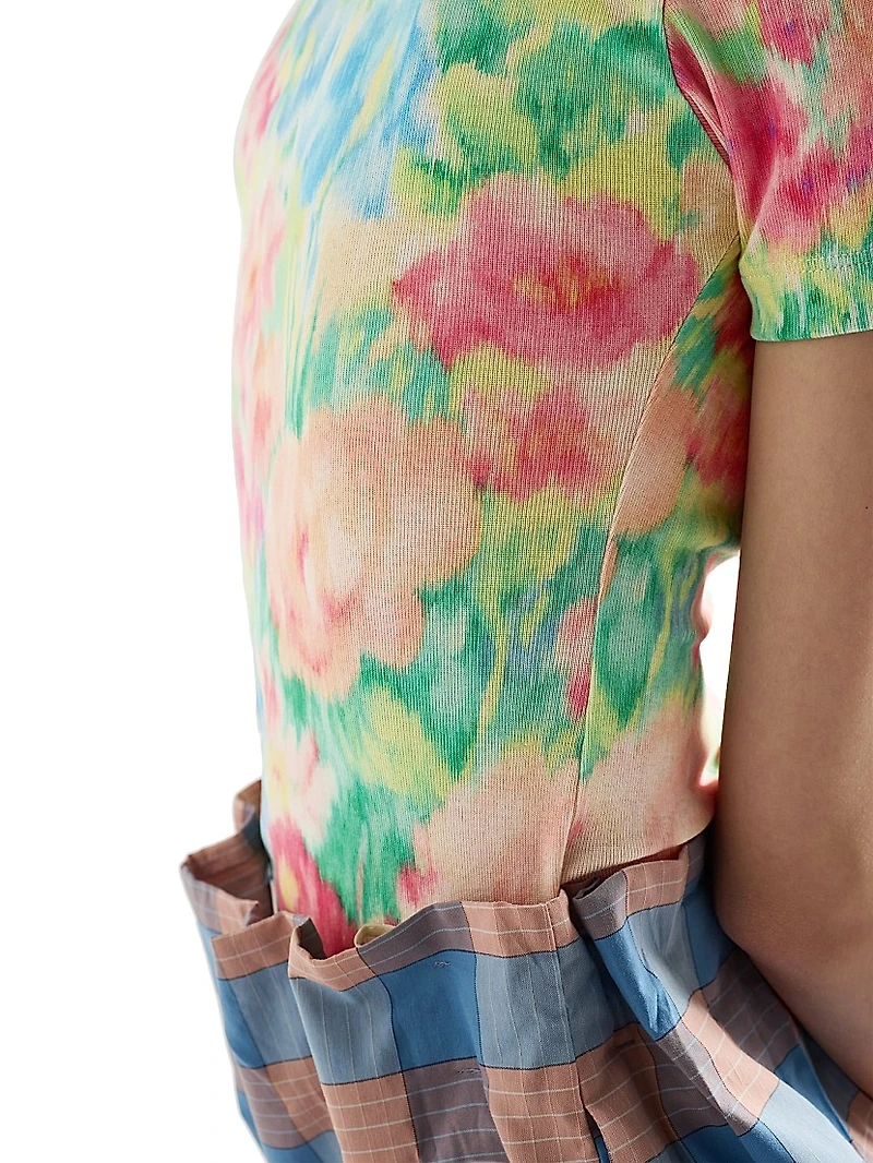 Printed Ribbed Knit Cotton T-Shirt