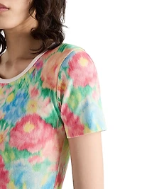 Printed Ribbed Knit Cotton T-Shirt