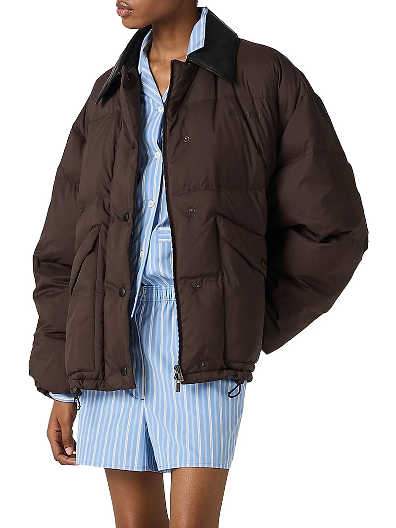 Technical Pongé Cropped Down Jacket
