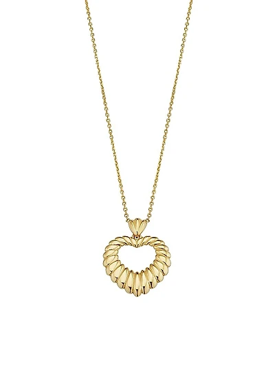 14K Yellow Gold Retro Heart Pendant Necklace